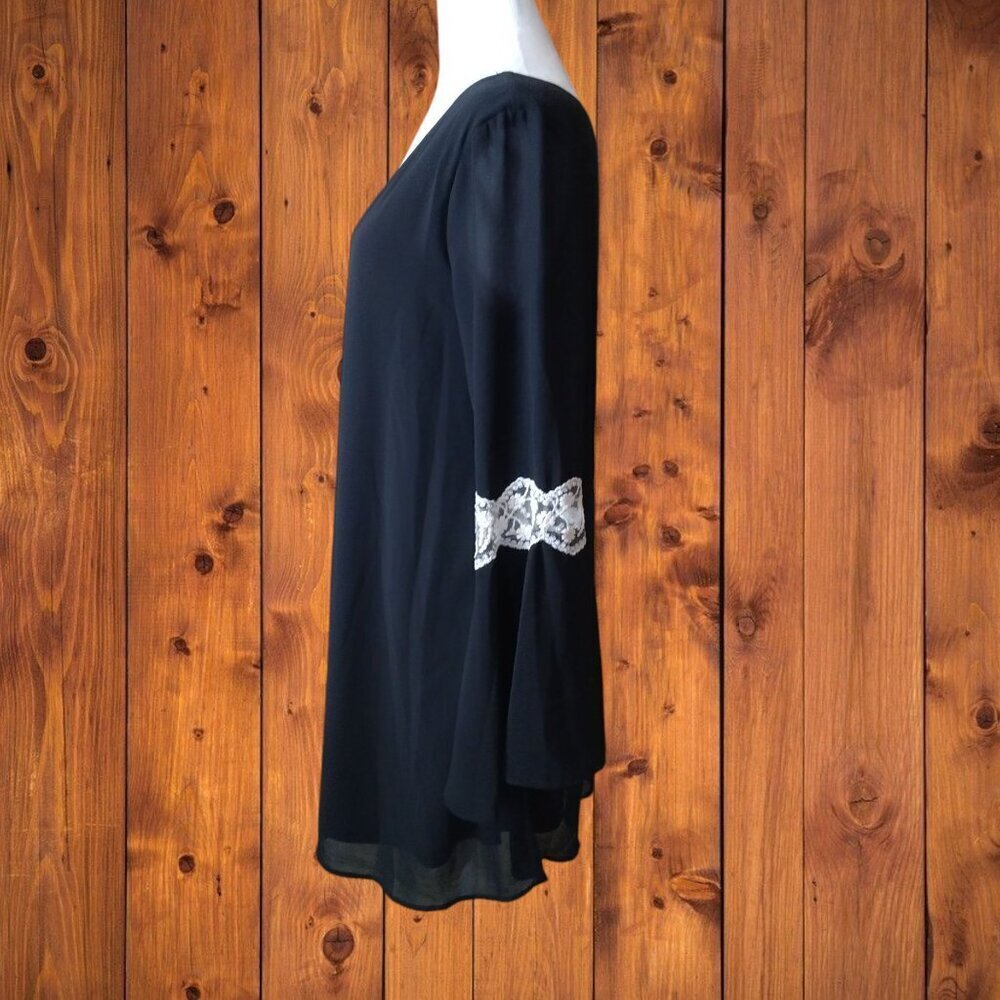 Umgee Size Small Black Bell Sleeve Lace Tunic Whimsigoth Gypsy Dress V-Neck - Picture 4 of 6